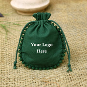 Personalized Logo Small Bags Handmade Jewelry Green Pouches Round PomPom Bags – CraftJaipur